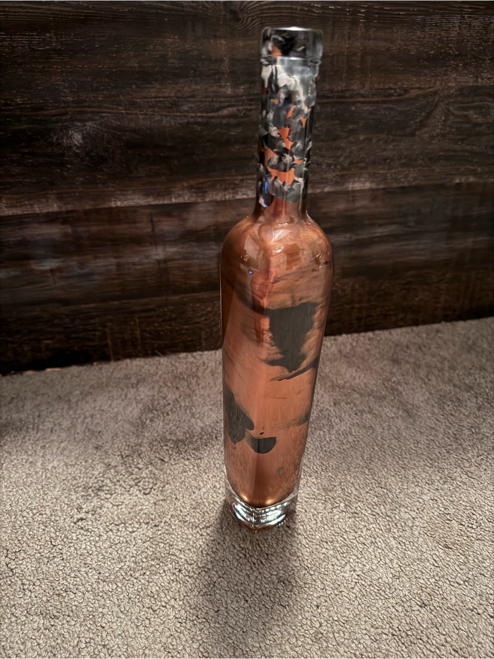 Handcrafted Copper and Black Decorative Glass Bottle - Home Art Accent,